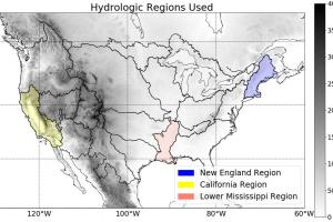 U.S. map showing hydrologic regions used in the paper